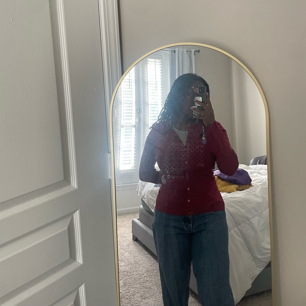 Ann Taylor Deep Red Button-Up Cardigan